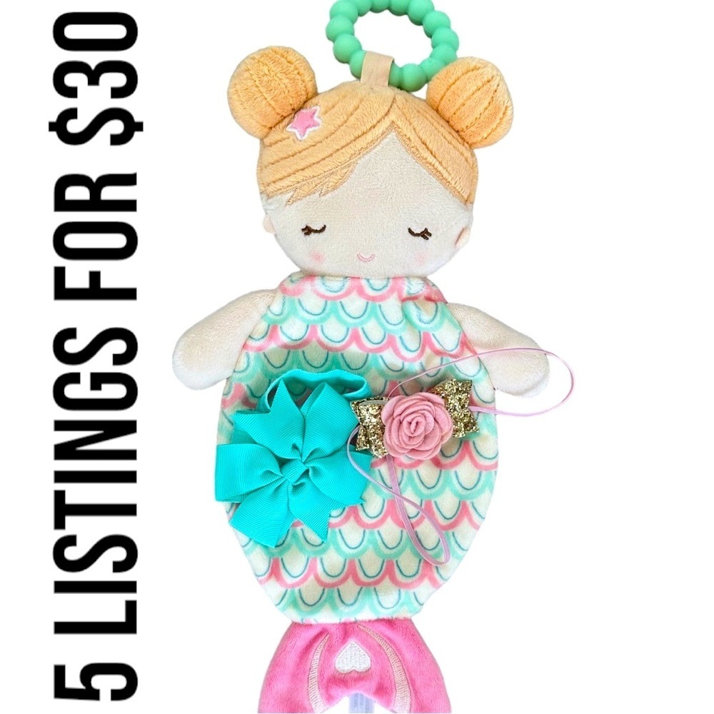 Douglas Baby 12” Mermaid Plush Teether & matching baby girl hair pieces
